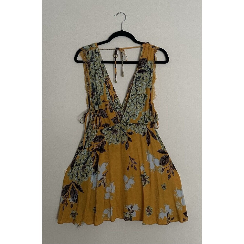Free People "Marnie" Golden Yellow Floral Short Dress Size S Rayon Boho Floral. - Picture 8 of 16